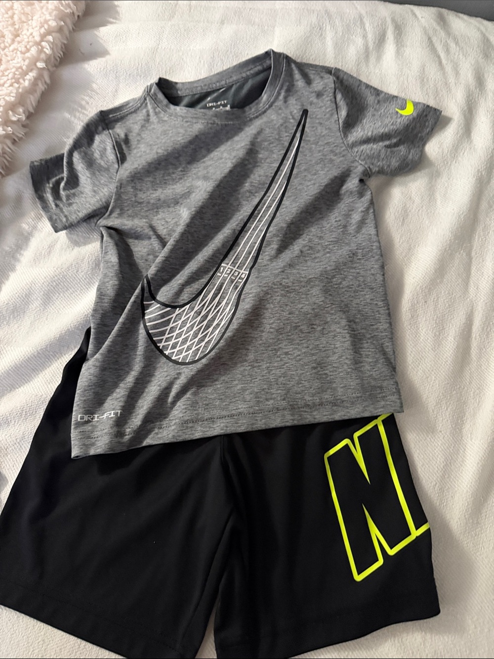 Nike Gray Heather Dri-FIT Tee with Neon Swoosh Accent